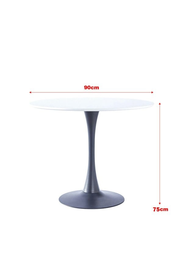 Living and Home Round Dining Table with Black Metal Base & MDF Top