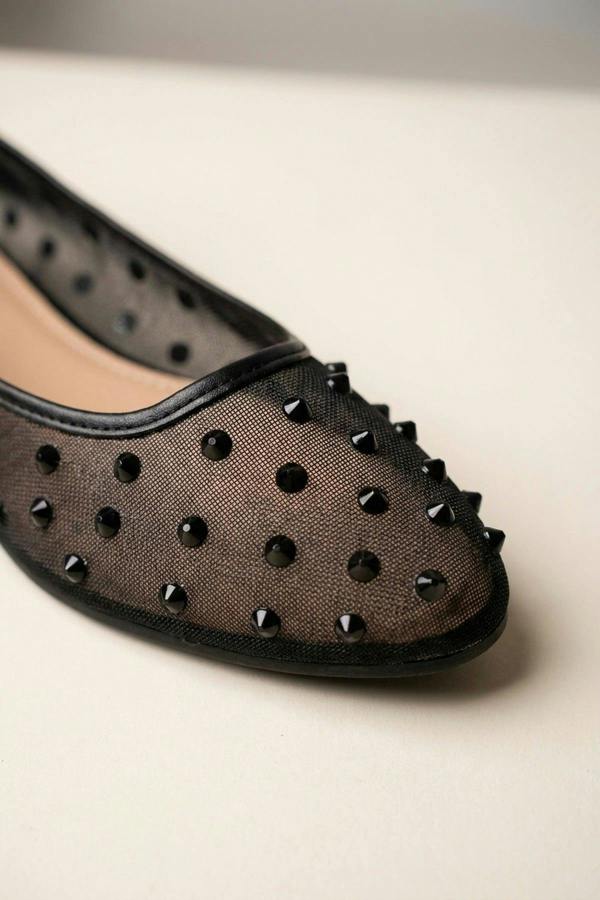 Saoirse Sheer Embellished Ballet Flats - Black