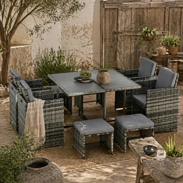 Wyld Haus Vidiva Viha Faux Rattan 8 Seater Outdoor Wicker Dining And Seating Set