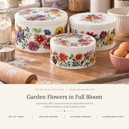 Museum Selection Cake Tins, Metal Cream, Garden Flower Set of Three