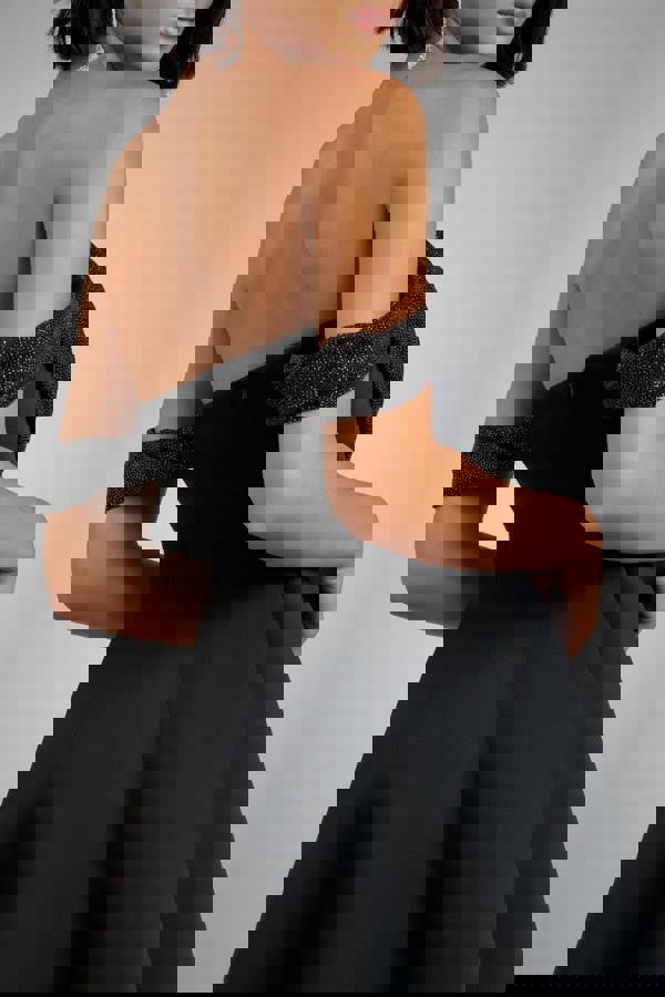 Sparkle Chiffon Cowl Bardot Skater Midi Dress - Black DR4721