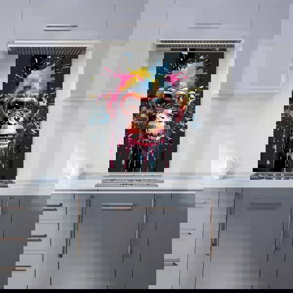 Warren Reed - Designer Multi Coloured Monkey Face Splashart Kitchen Splashback