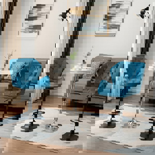 Modcraft Set of 2 Blue Velvet Bar Stools Adjustable Swivel Breakfast Chairs with Footrest & Metal Base