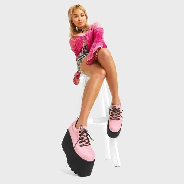 Lamoda Touch The Sky Pink Suede Platform Heels Chic Party Fashion Statement