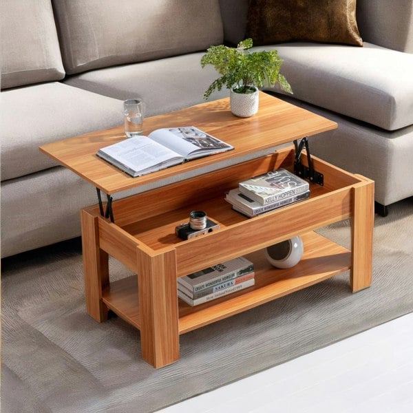 Rafaelo Mobilia Industrial Walnut Sliding Top Coffee Table With Hidden Storage