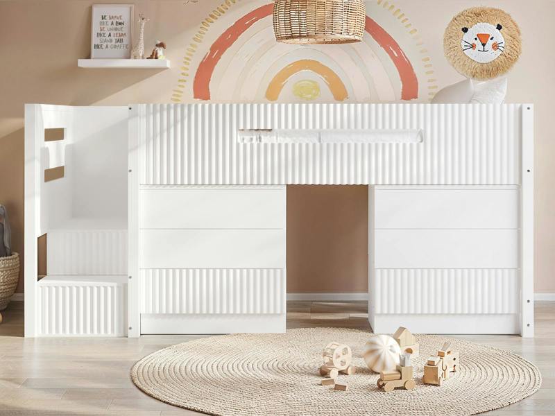 Flair Luca Mid Sleeper with 3 Drawers Chest Pair Ribbed White