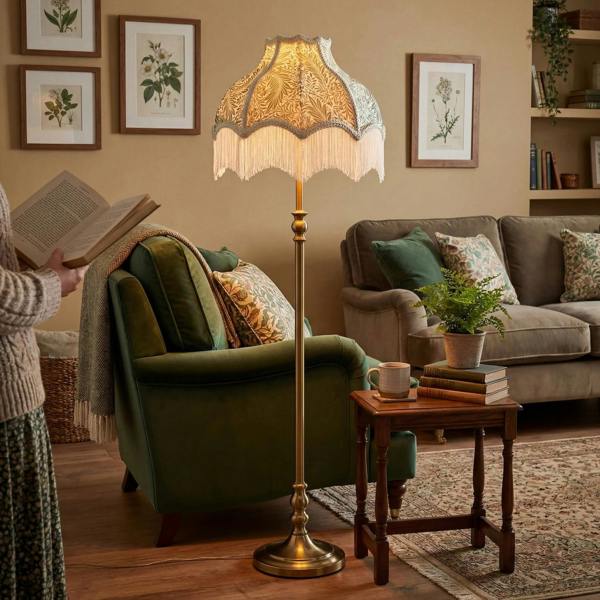 Classic Victorian Lamp Shade in Light Emerald Green Velvet with Trims Image 6
