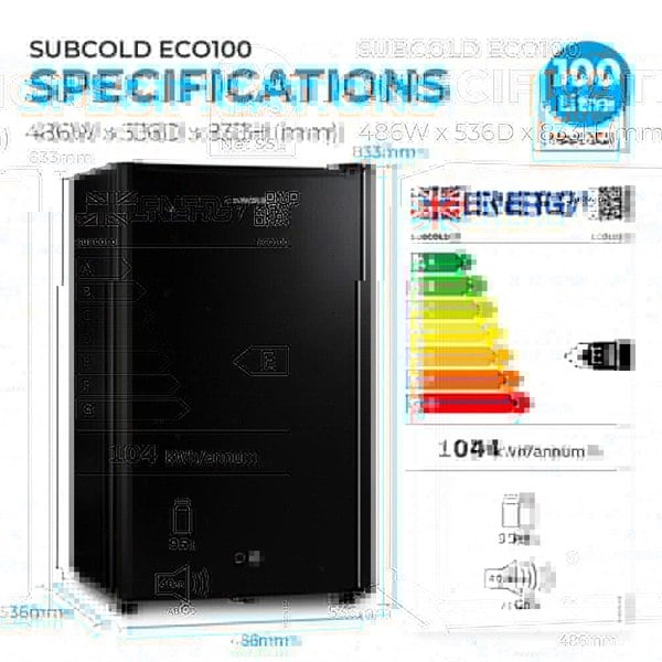 Subcold Eco100 LED Under Counter Fridge - Black