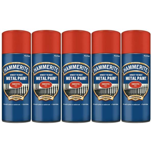 Hammerite 5X Hammerite Smooth Red Spray Paint 400ml