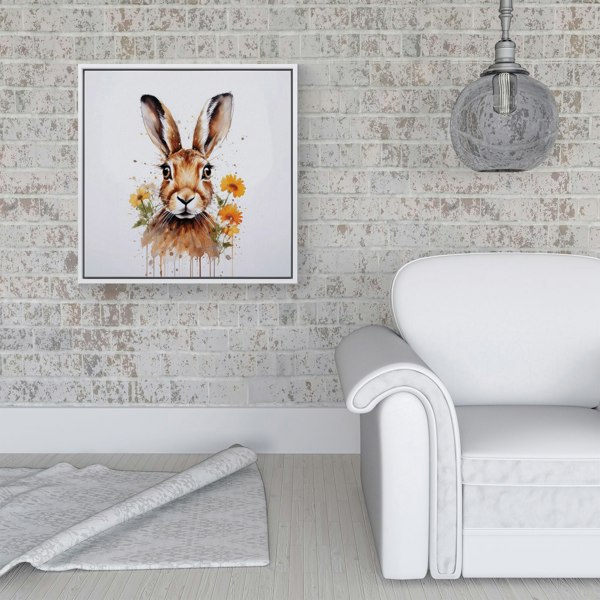 Warren Reed Watercolour Hare and Daisies Framed Canvas