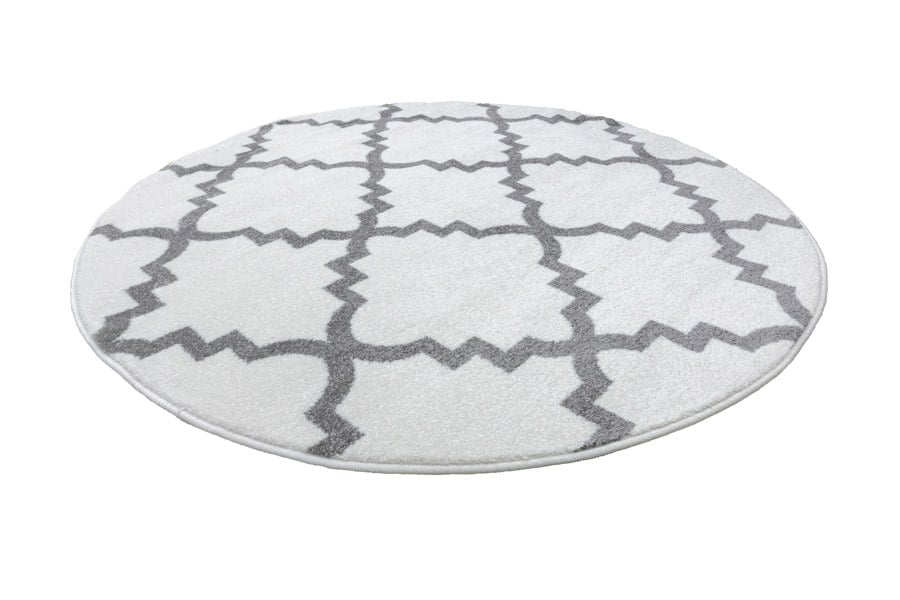 RugsX Sketch Circular Rug - White & Grey Quatrefoil