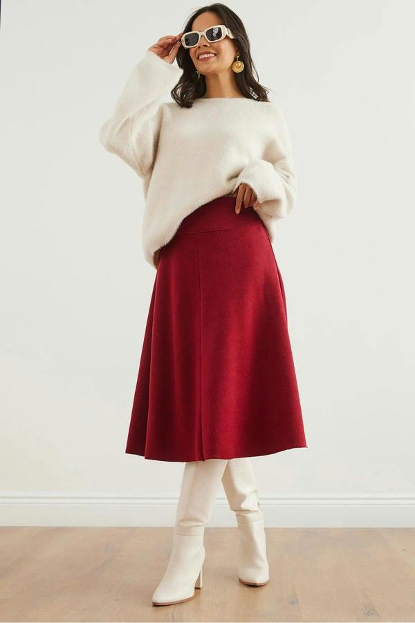 Hoxton Gal Waist-Banded Flared Knit Skirt