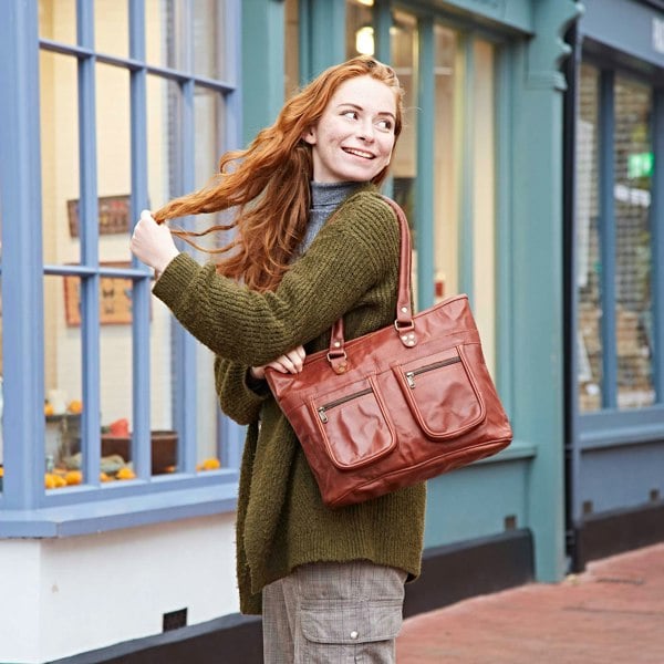Paper High Brown Leather Tote Handbag
