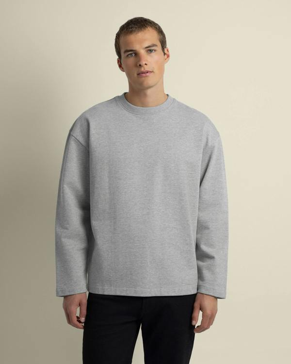Larsson & Co Praesto - Oversized Stepped Hem Sweatshirt - Grey Melange