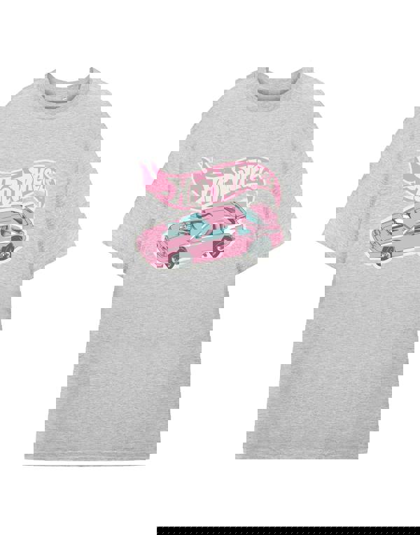 Hot Wheels Womens Grey Pink Car Short Sleeved T-Shirt