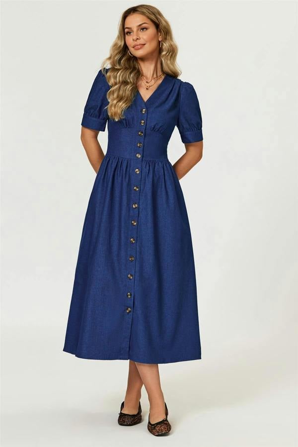 FS Collection Denim Midi Dress In Blue