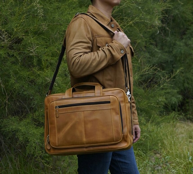 Touribag Genuine Leather Briefcase With Luggage Strap