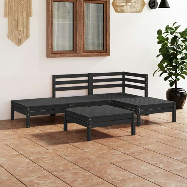 Berkfield 5 Piece Garden Lounge Set Solid Pinewood Black