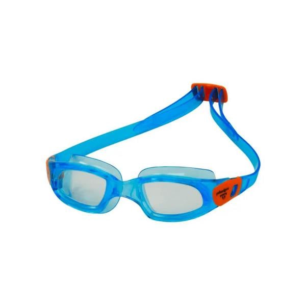 Michael Phelps Tiburon kid swim goggles in blue and orange with clear lenses