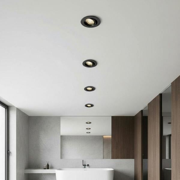 black bathroom downlight mounted in a modern bathroom 