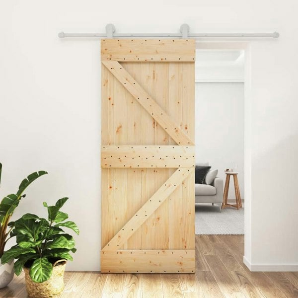 Berkfield Sliding Door with Hardware Set 85x210 cm Solid Wood Pine