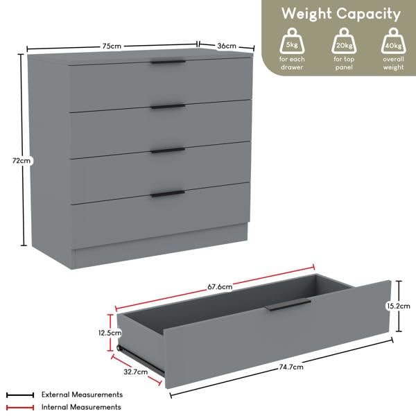 Vida Designs Trega 4 Drawer Chest, Black
