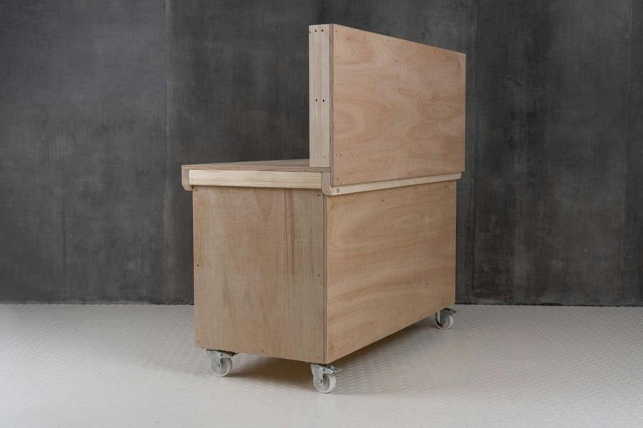 Arbor Garden Solutions Wooden Eucalyptus hardwood workbench with lockable cupboard (V.9) with back panel, double shelf, wheels