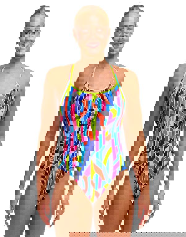 Funkita Fault Lines Diamond Back Swimsuit - Multi/Neon Green