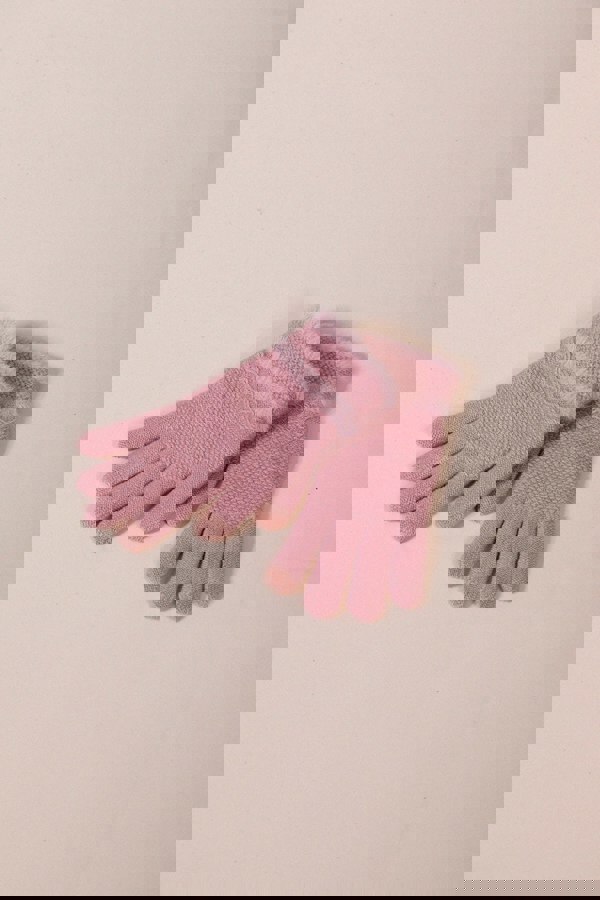 SVNX Knitted Gloves With Plush Detail In Pink