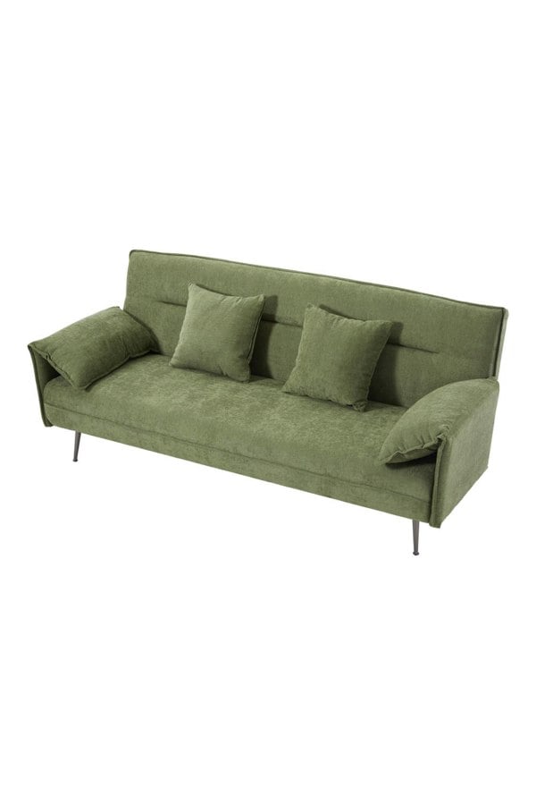 Living and Home 3-Seater Green Contemporary Convertible Sofa Bed with 2 Pillows
