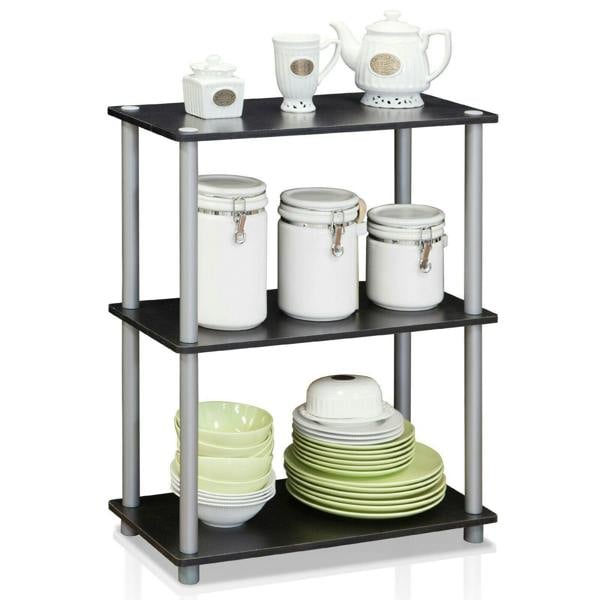 WALPLUS Elegant Turn-N-Tube 3-Tier Compact Multipurpose Shelf Display Rack, Black/Grey for Bedroom