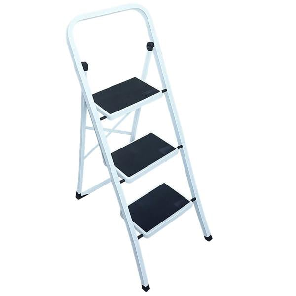 Gr8 Home 3 Step Ladder Folding Stool Non Slip Tread Heavy Duty Steel Foldable Home DIY