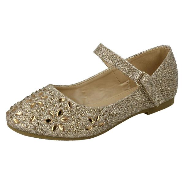 Spot On Girls Spot On Hook & Loop Bar Strap Diamante Ballerinas H2484