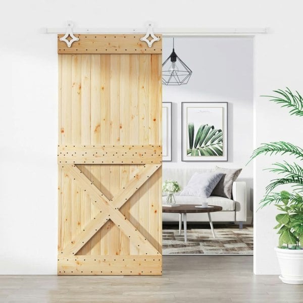 Berkfield Sliding Door with Hardware Set 90x210 cm Solid Wood Pine