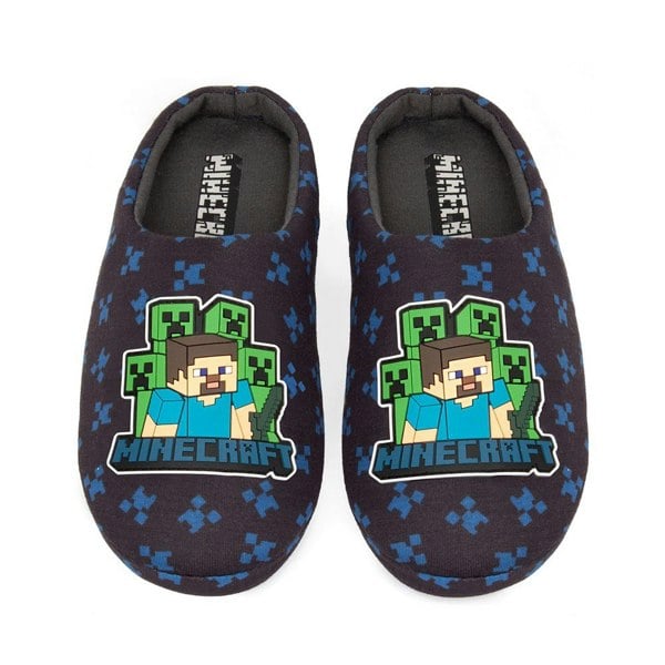 Minecraft Boys Creeper Slippers - Navy/Blue