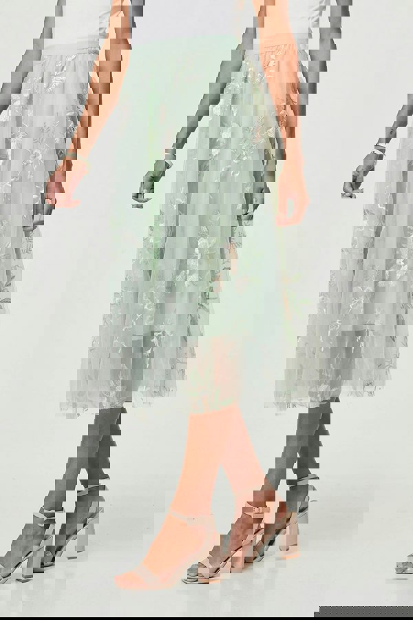 Sage | Floral Texture Semi Sheer Midi Skirt
