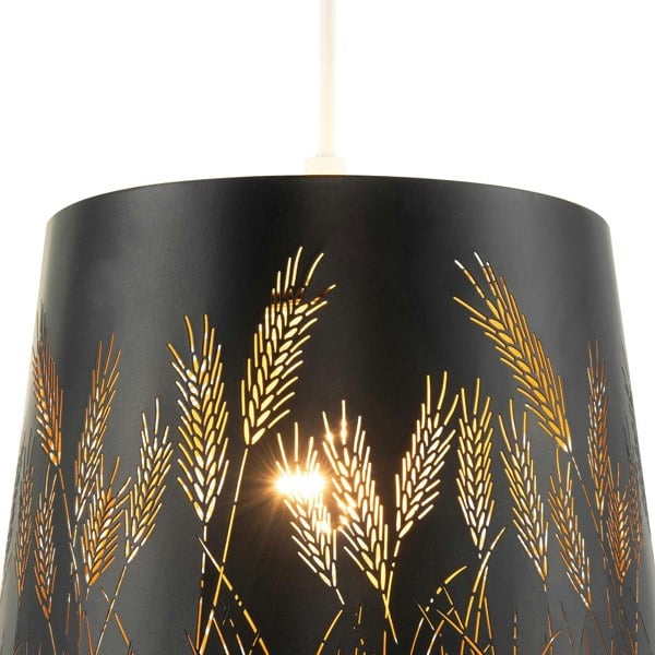 Corn Field and Grass Laser Cut Black Pendant Shade with Gold Inner Image 4