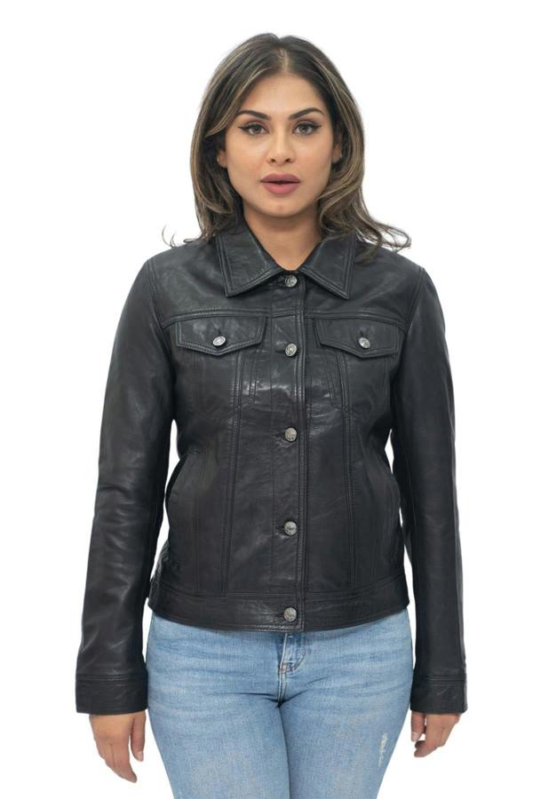 Infinity Leather Womens Leather Trucker Jeans Jacket-Anderlecht