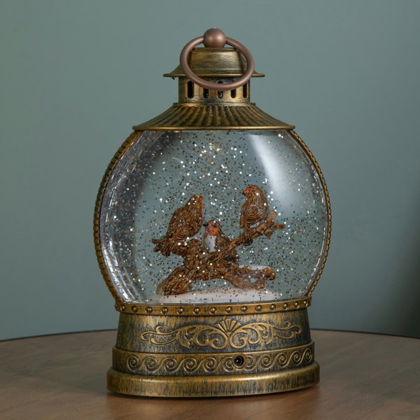Samuel Alexander 22cm Dual Powered Light up Antique Gold Christmas Robin Water Spinner with LEDs