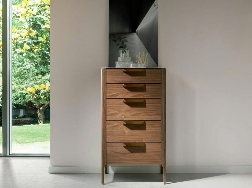 Angel Cerdá Walnut Chiffonier With Marble-look Glass Top 7039