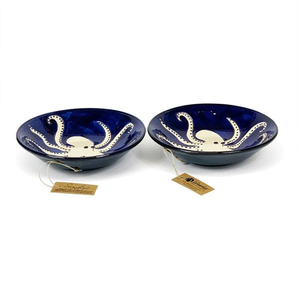 Set of two blue ceramic pasta bowls