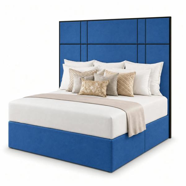 Great British Beds Alice headboard with Contrast Border Divan Bed - Blue Plush