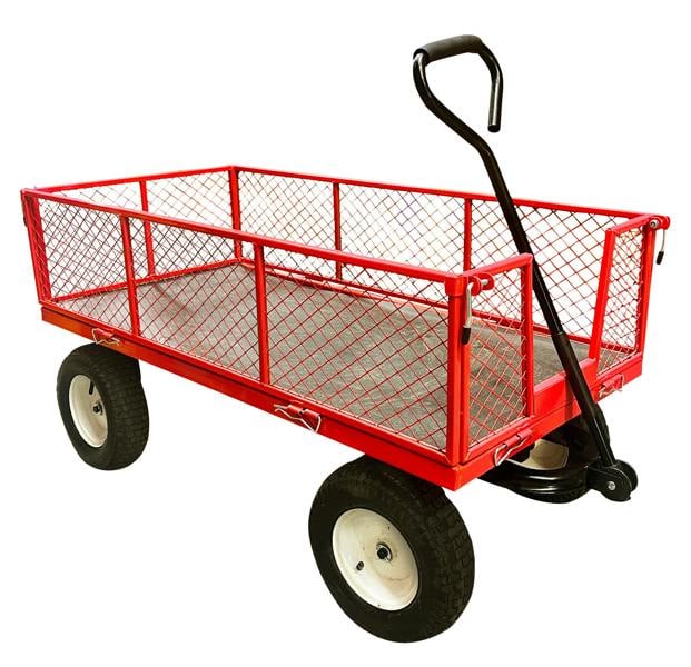 Bristol Tool Company 1894 BTC806 Heavy Duty Fold Down Sides Platform Truck  - Pneumatic Wheels, 450kg Capacity, Red