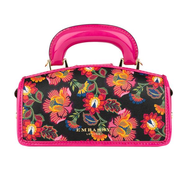 Embassy London Gazelle Mini - Red Flowers - Women’s mini patent leather top handle & crossbody bag
