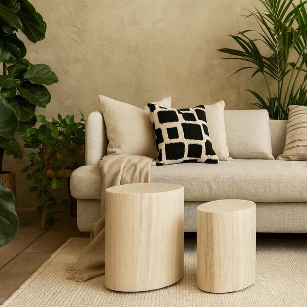 Wyld Haus Sendai Light Oak Colour Tavertine Effect Oval Coffee Table Set