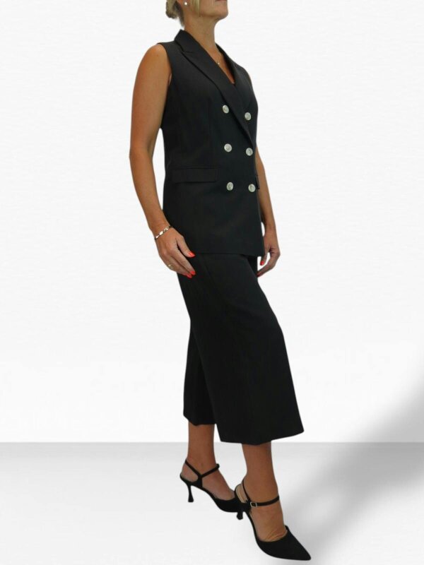 Paulo Due Women's 2 Piece Suit Linen Look Set - Sleeveless Tailored Waistcoat & Cropped Wide Leg Trousers