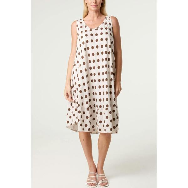 Blue Vanilla Polka Dot Linen Like Dress