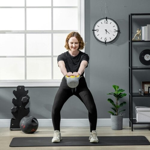 SPORTNOW 4kg Kettle Bell with Handle for Home Gym, Yellow and Grey