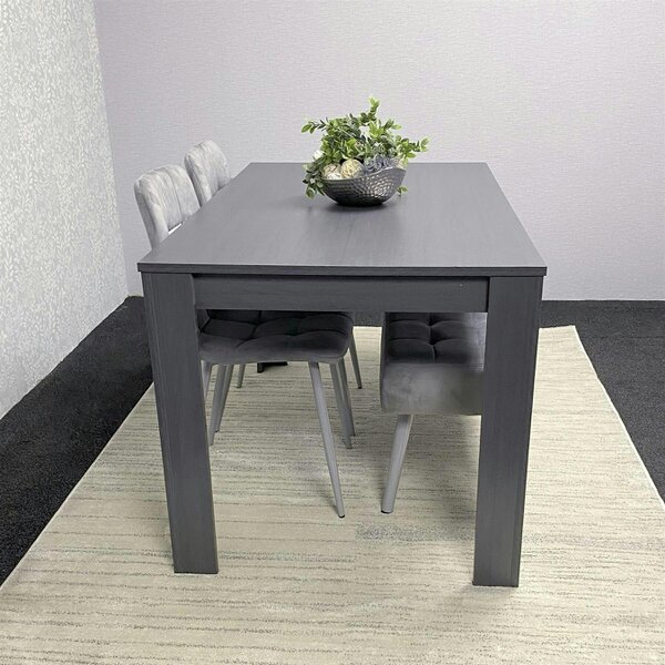 Kosy Koala Modern Dark Grey Dining Table Set with 2 Grey Velvet Chairs And 1 Grey Bench