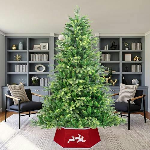 26.8 Inch Hexagonal Fabric Christmas Tree Collar Foldable Red Burlap Cover for Tree Stands image 8